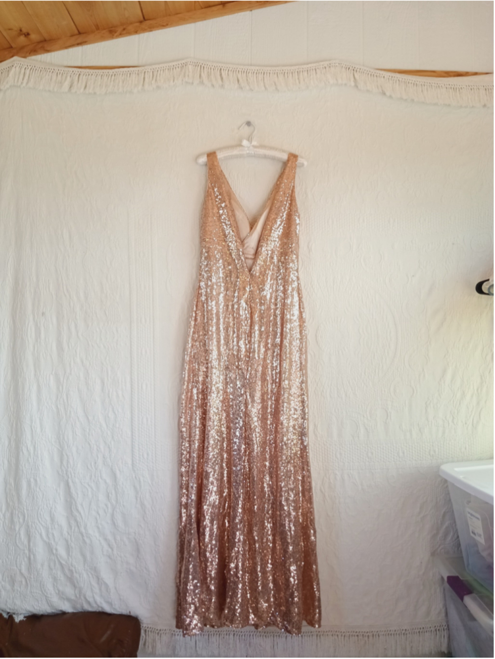 Miss Mint Rose Gold Sequin V-Neck Maxi Gown elegant sparkle floor length formal - Picture 6 of 12